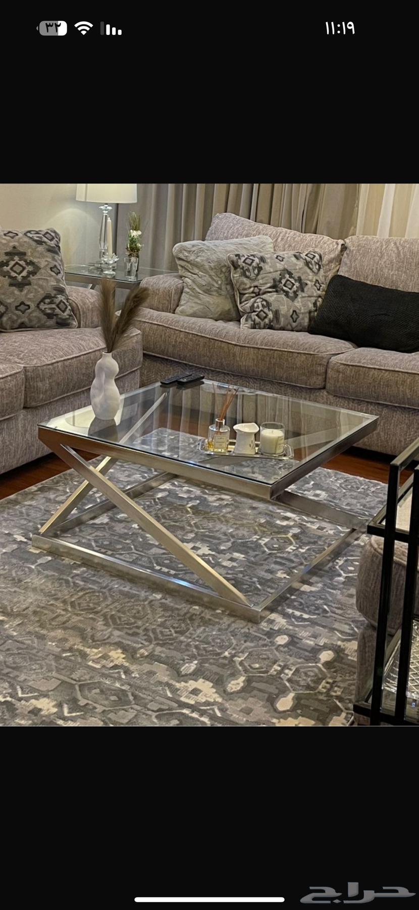 طاوله قهوة زجاج قزاز وطاولات جانبية من أشلي64381767868417110