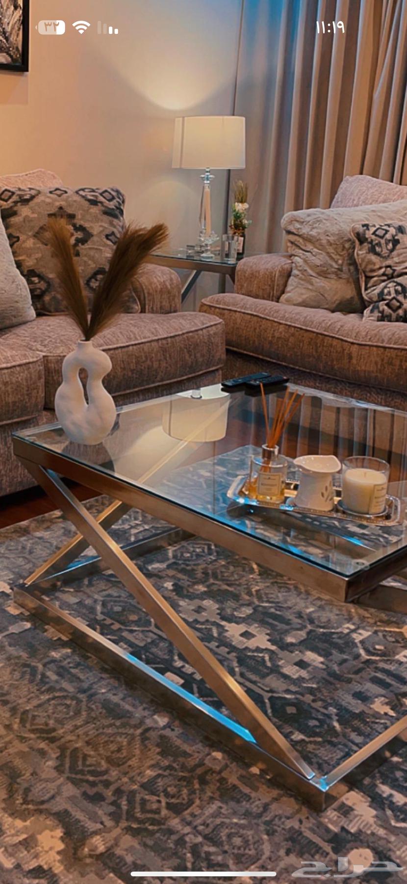 طاوله قهوة زجاج قزاز وطاولات جانبية من أشلي64381767868417111