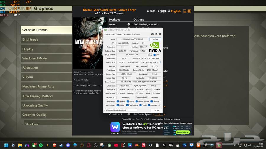 ASUS TUF RTX 3060Ti 8GB VRAM Graphics Card64393224708995110