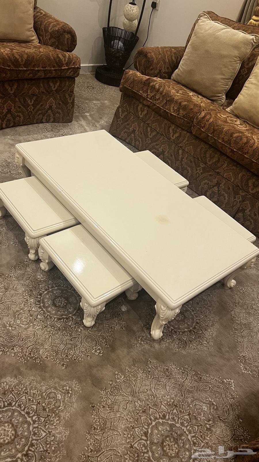 Dining table with 6 chairs and floor sitting majlis table with 4 side tables64402412145922113