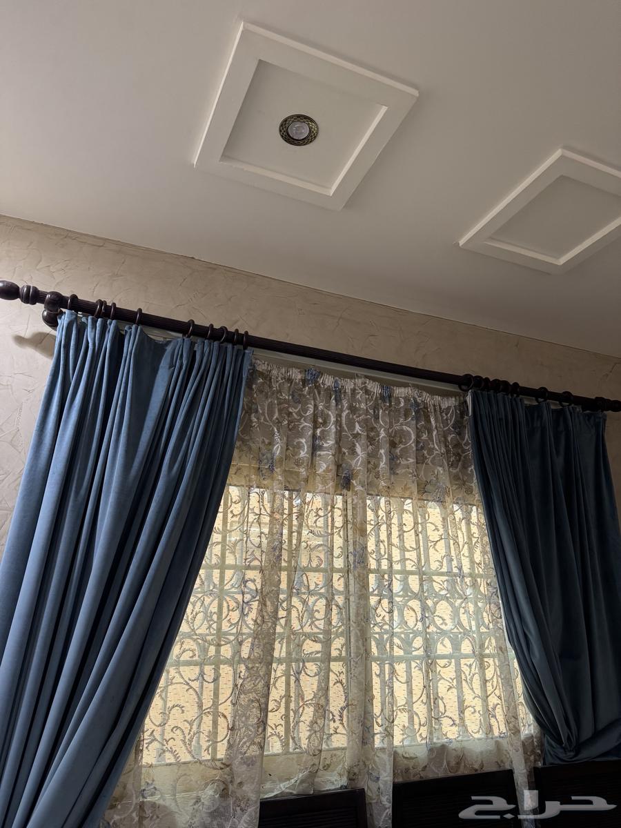 كنب حرف L لون تركواز قماش شانيل مع ستارة كاملة نفس اللون64401606098819112