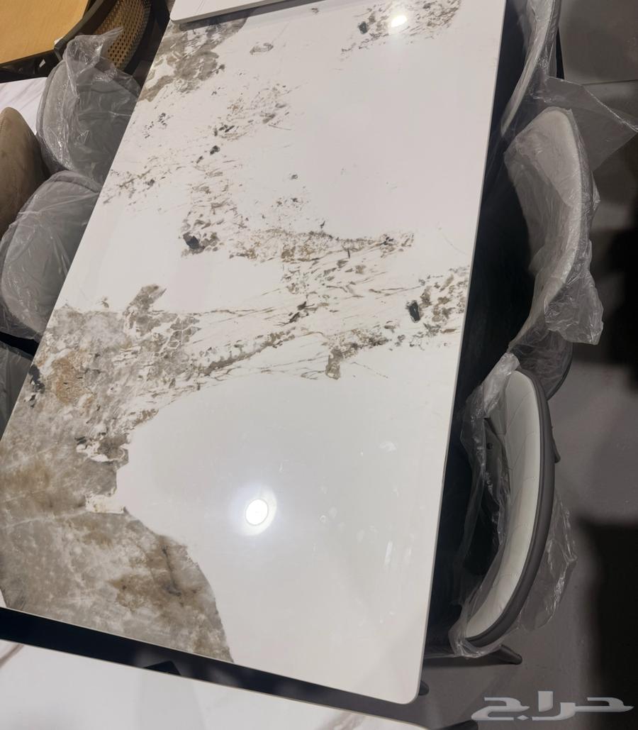 طاولة سفرة رخامية فاخرة مع 6 كراسي جلد 51064407839074177111