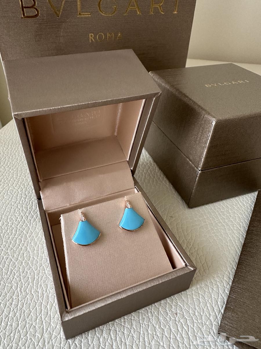 حلق bvlgari حجر تركواز طبيعي مع الماس ( جديد )64407979032707111