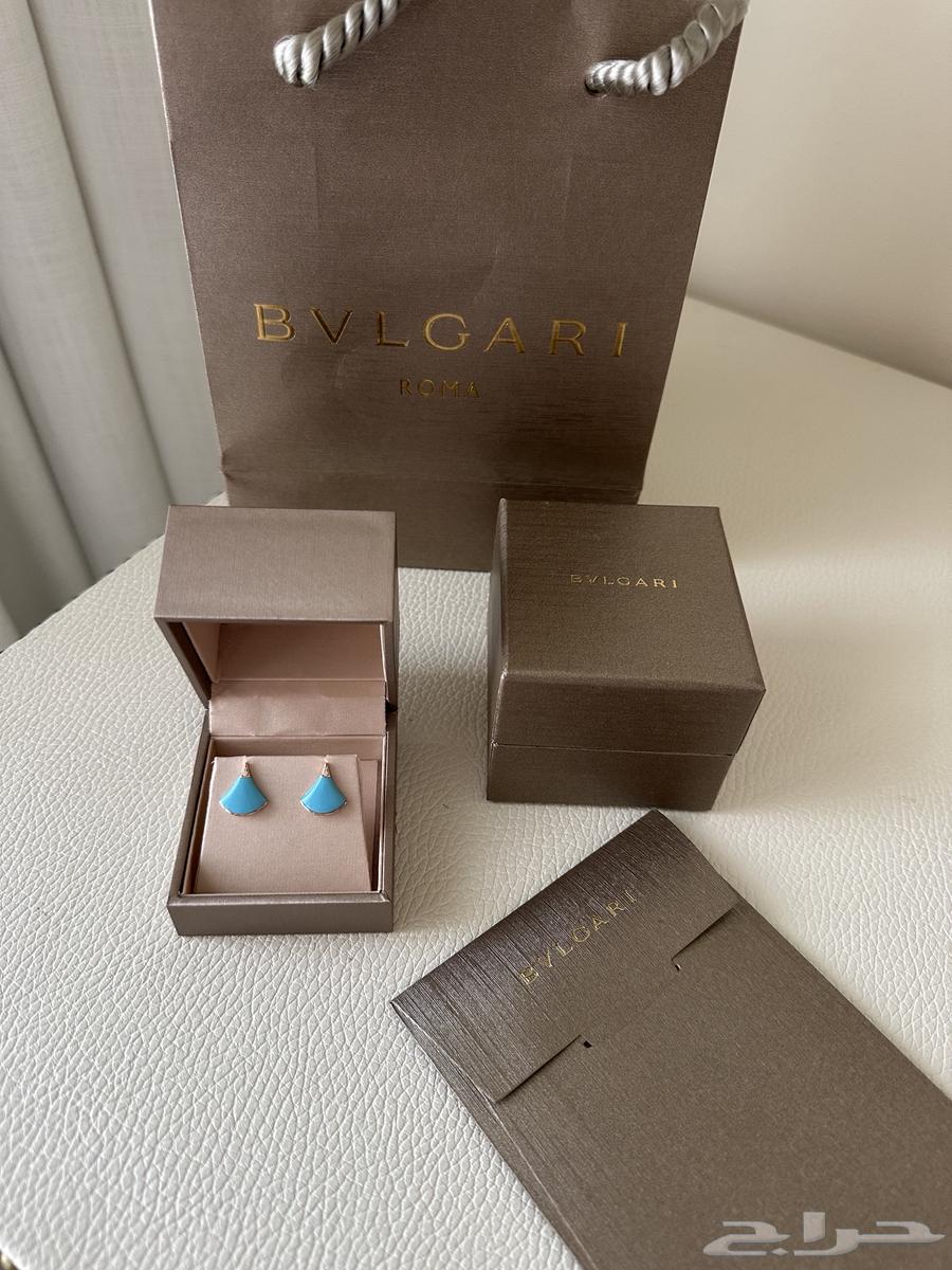 حلق bvlgari حجر تركواز طبيعي مع الماس ( جديد )64407979032707112