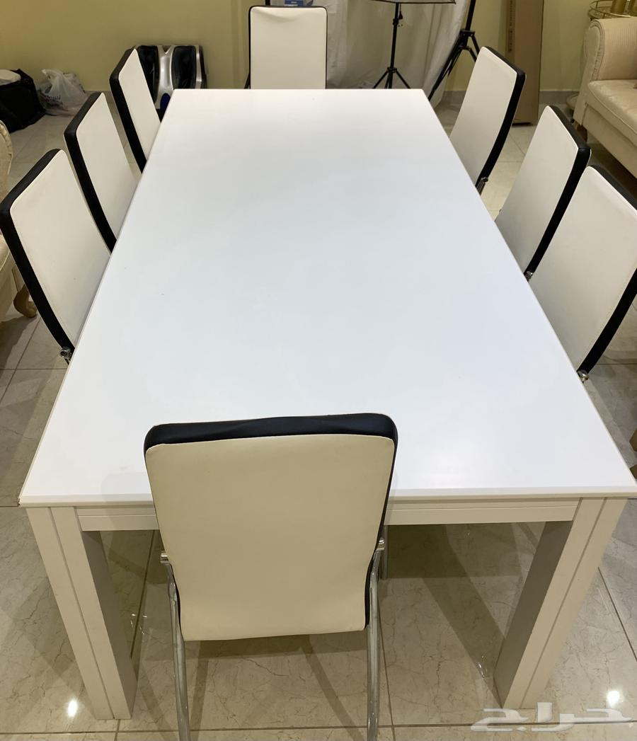 Wooden dining table with 8 chairs, white color64411041460481110