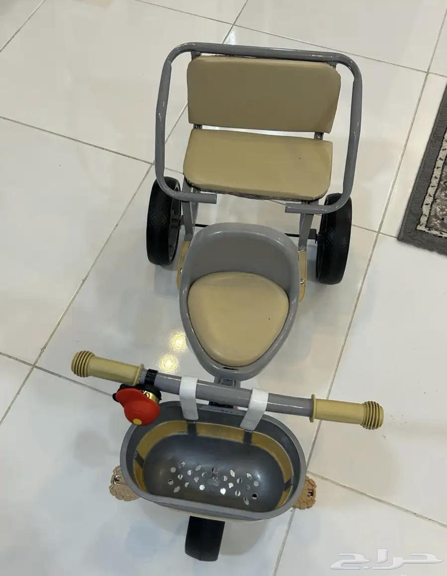 New children's bicycle with two cars, beige and gray color with bell64417590227457111