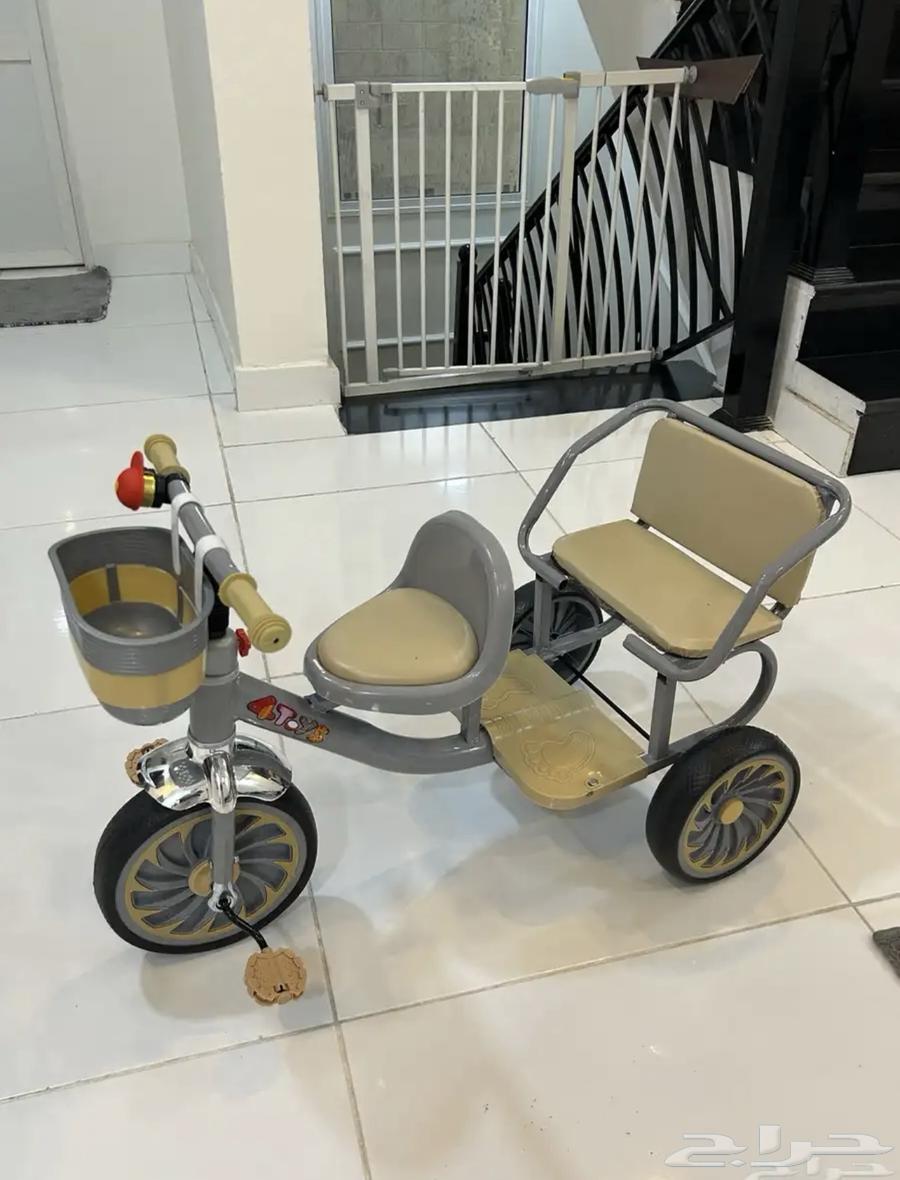 New children's bicycle with two cars, beige and gray color with bell64417590227457110