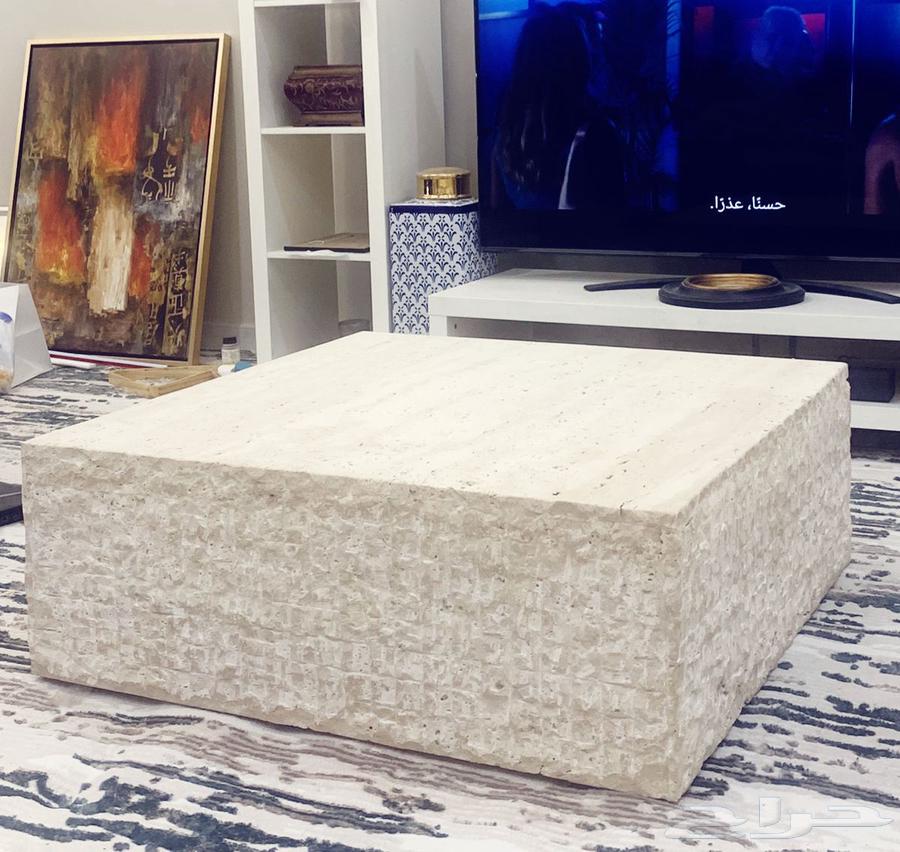 Travertino Natural Stone Moudon Table with Wheels64426833799681110