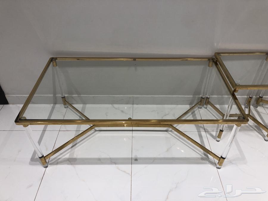 طقم طاولات زجاج و استيل ذهبي64432046950145111
