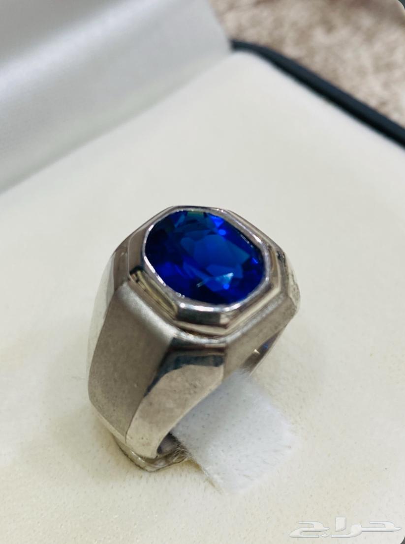 خاتم فضة إيطالي راقي عيار 925 بفص ياقوت ازرق64430670730114110