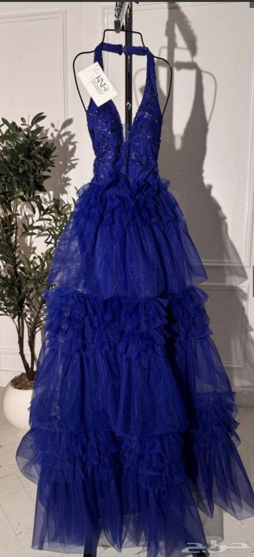 فستان سهرة نيلي تايواني مكرمش للمناسبات64427357260291113