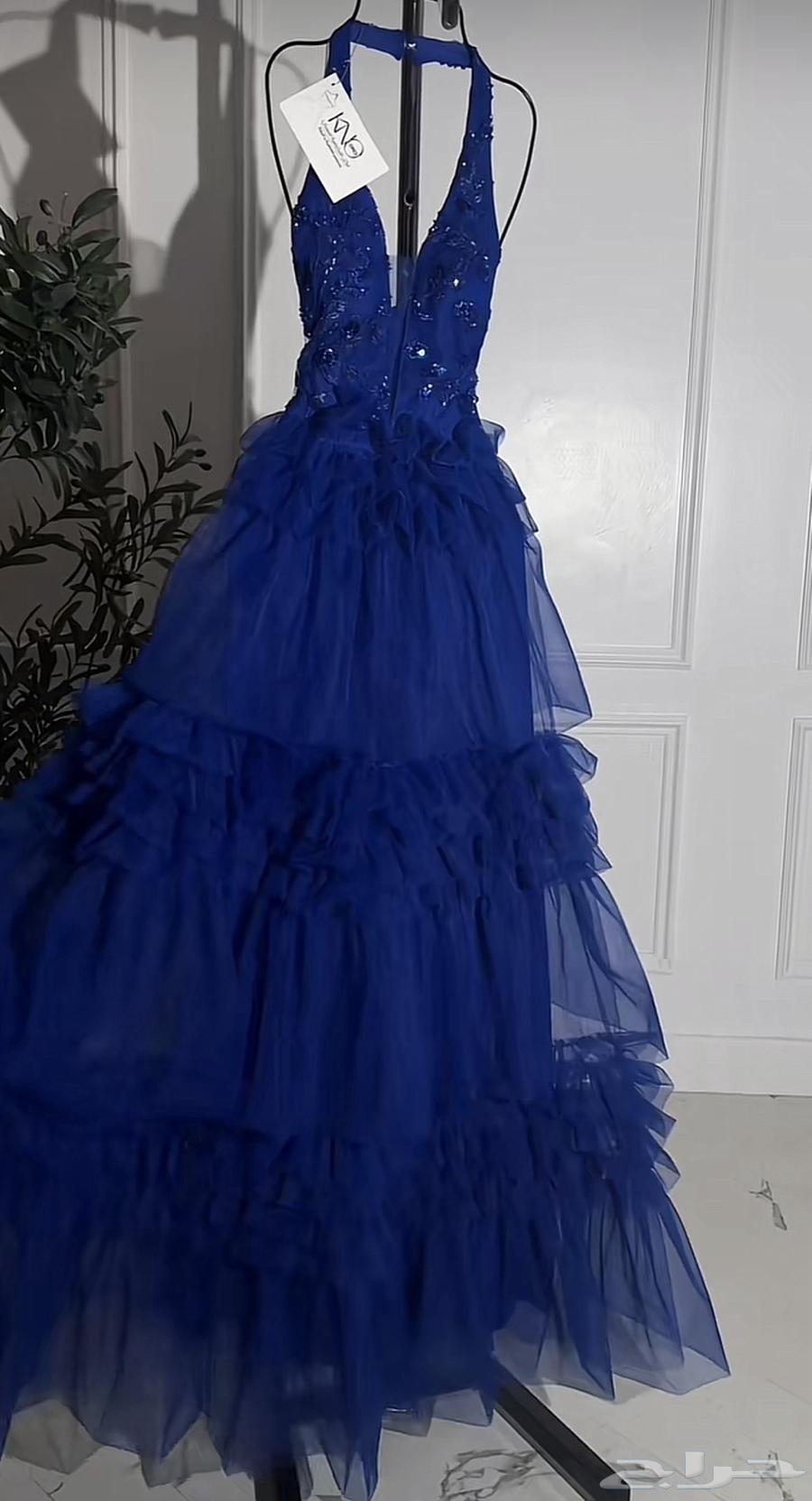 فستان سهرة نيلي تايواني مكرمش للمناسبات64427344069761114