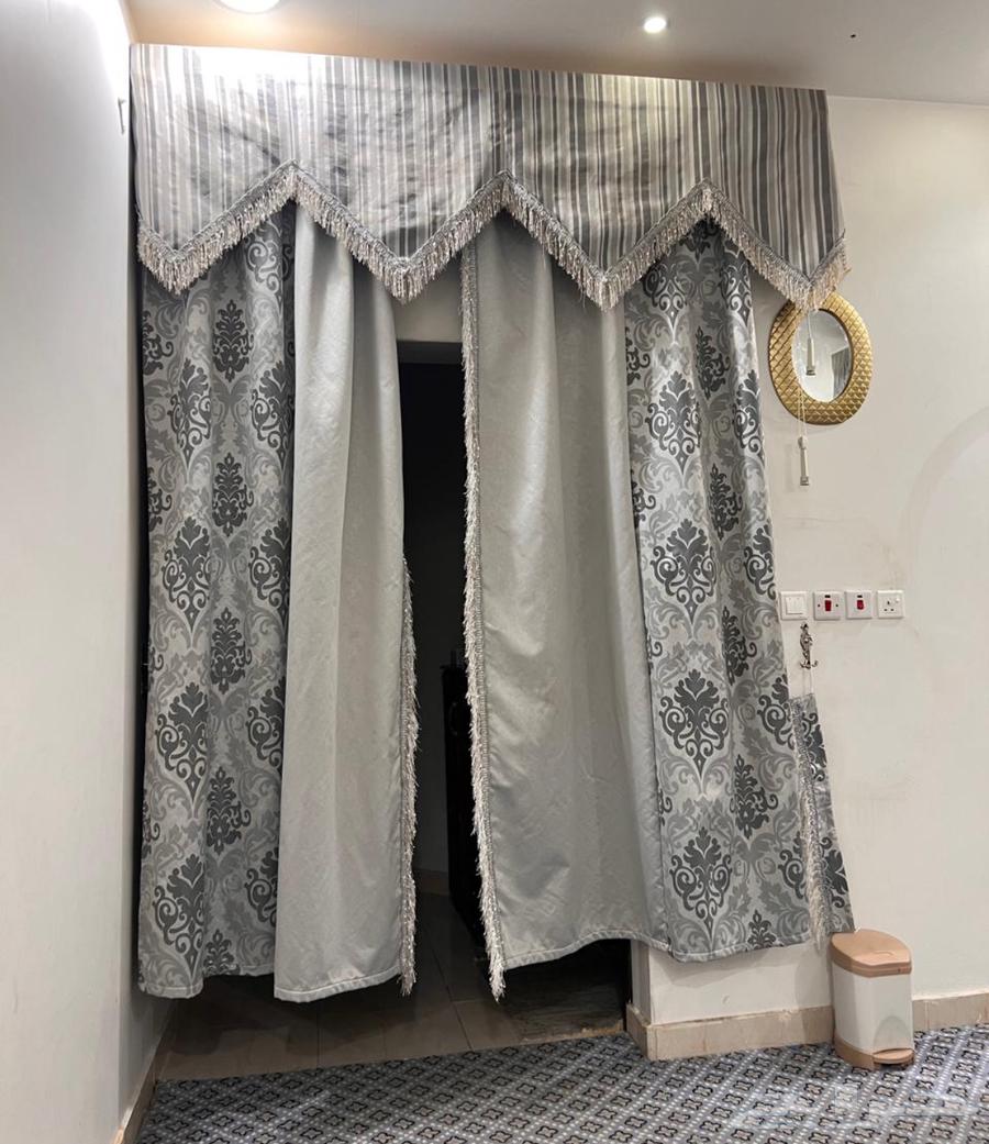 Gray sheer curtain for sale with decoration, price 70 SAR64438740112897111