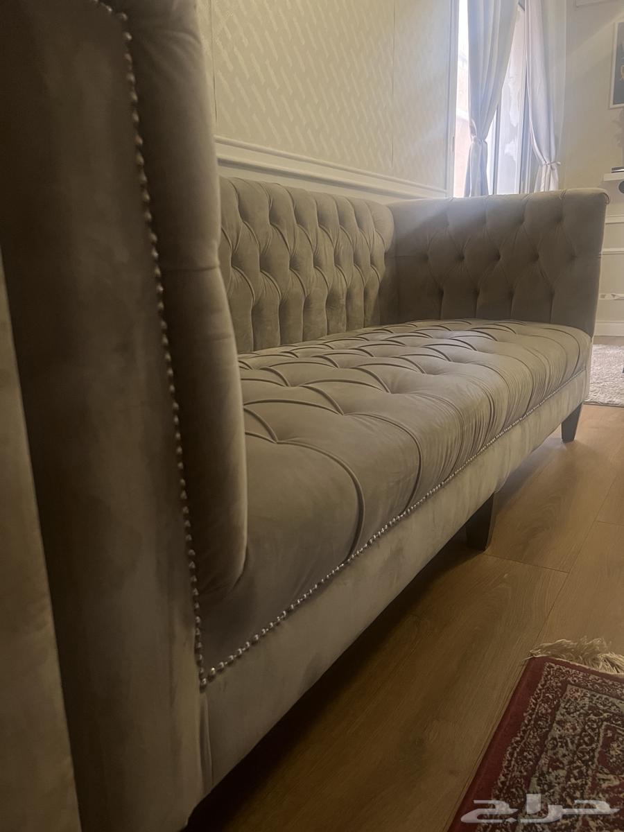 Two dark beige velvet sofas, brother's new one for 400 SAR with TV table64437530732547111