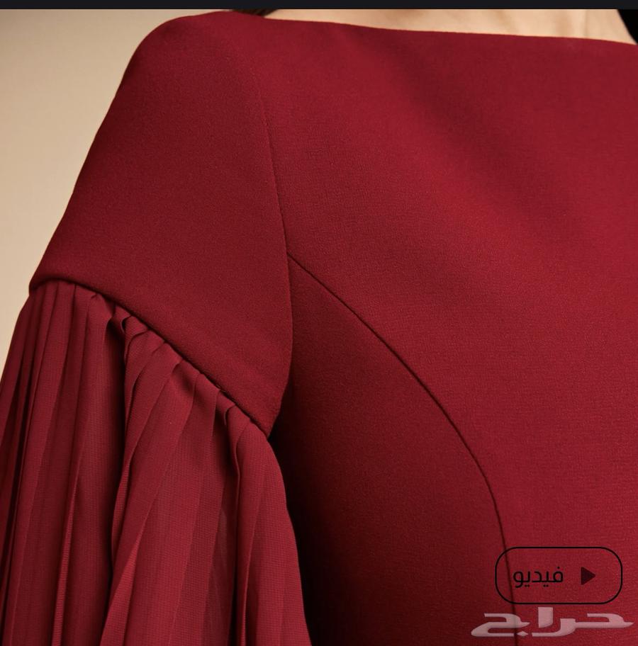 فستان طويل بأكمام منسدلة بلون خمري   من موقع ألينا64449354905601112