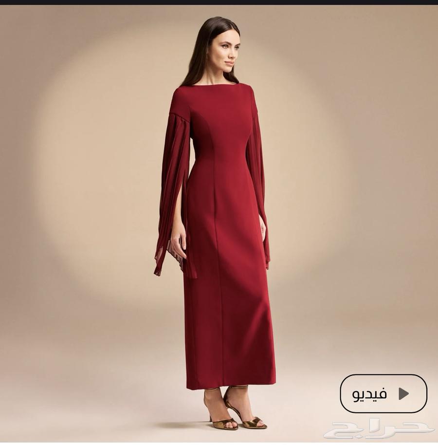 فستان طويل بأكمام منسدلة بلون خمري   من موقع ألينا64449354905601111