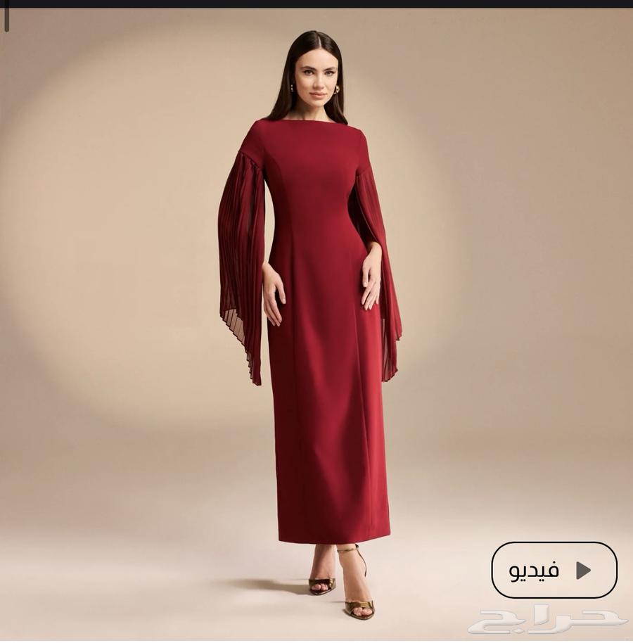 فستان طويل بأكمام منسدلة بلون خمري   من موقع ألينا64449354905601110