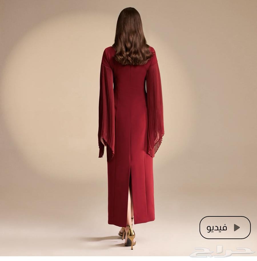 فستان طويل بأكمام منسدلة بلون خمري   من موقع ألينا64449354905601113