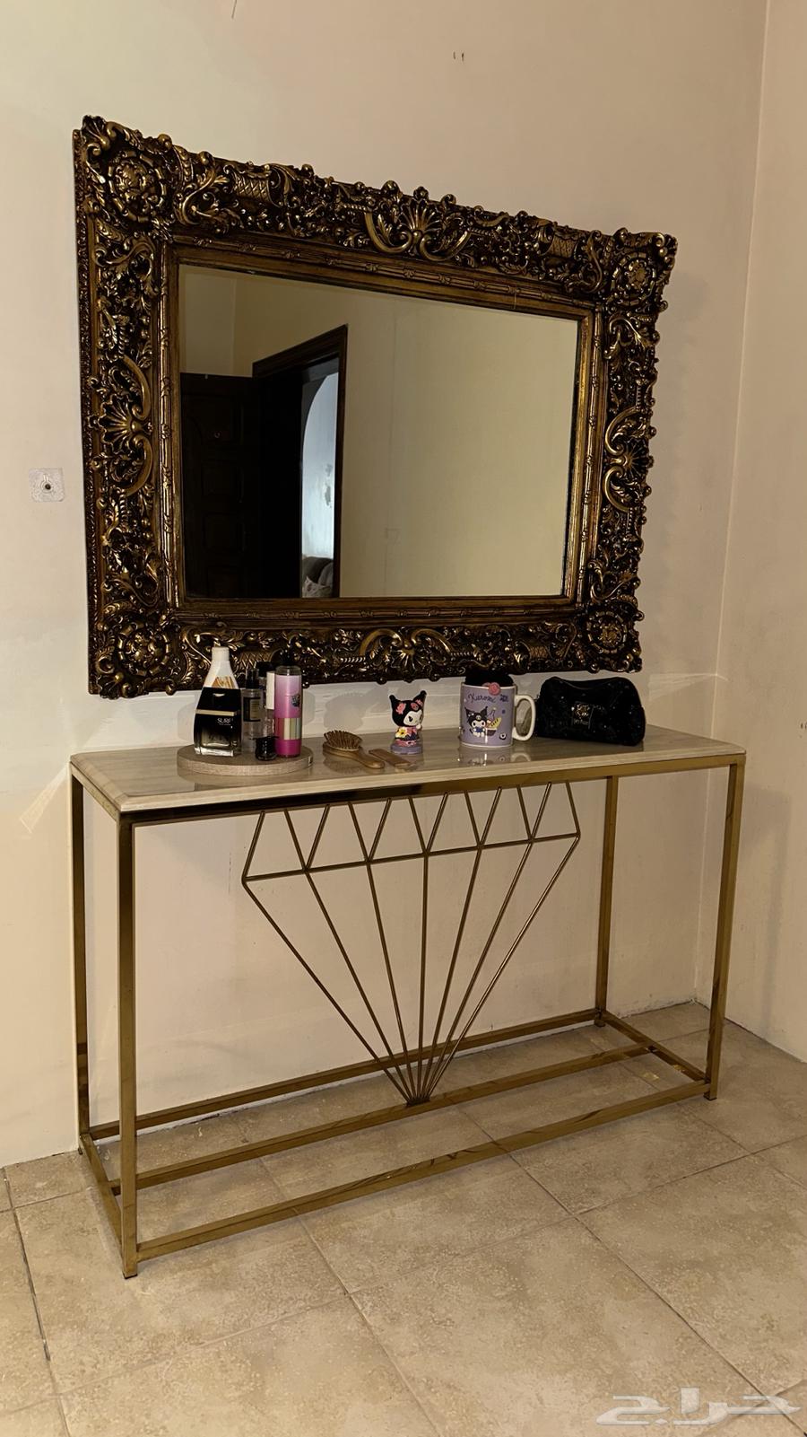 كونسول مدخل رخام وستيل ذهبي   مراية أنتيك64436561521155111