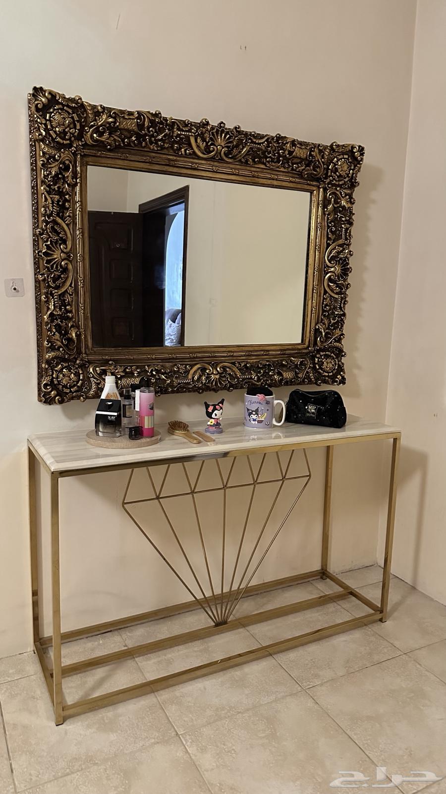 كونسول مدخل رخام وستيل ذهبي   مراية أنتيك64436561521155110