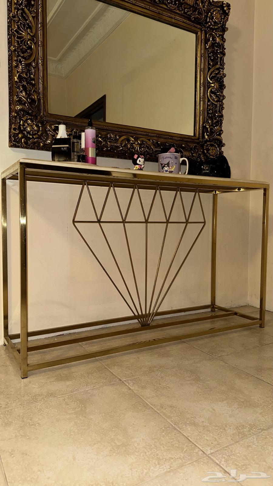 كونسول مدخل رخام وستيل ذهبي   مراية أنتيك64436561521155112