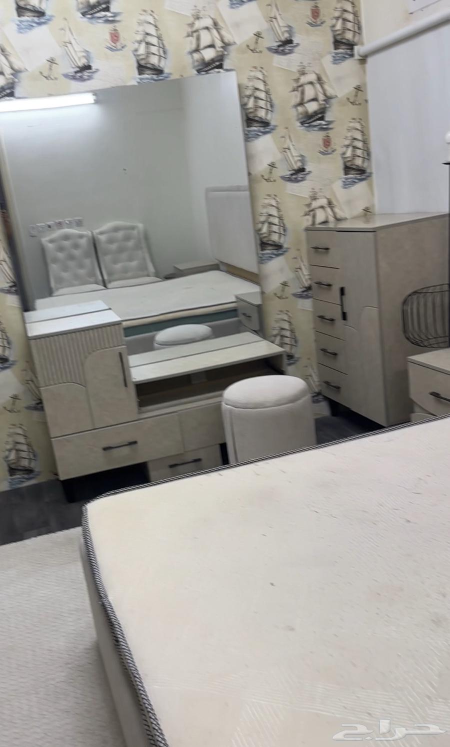 A complete bedroom set, one year old with no scratches, priced at 350064452888748291111