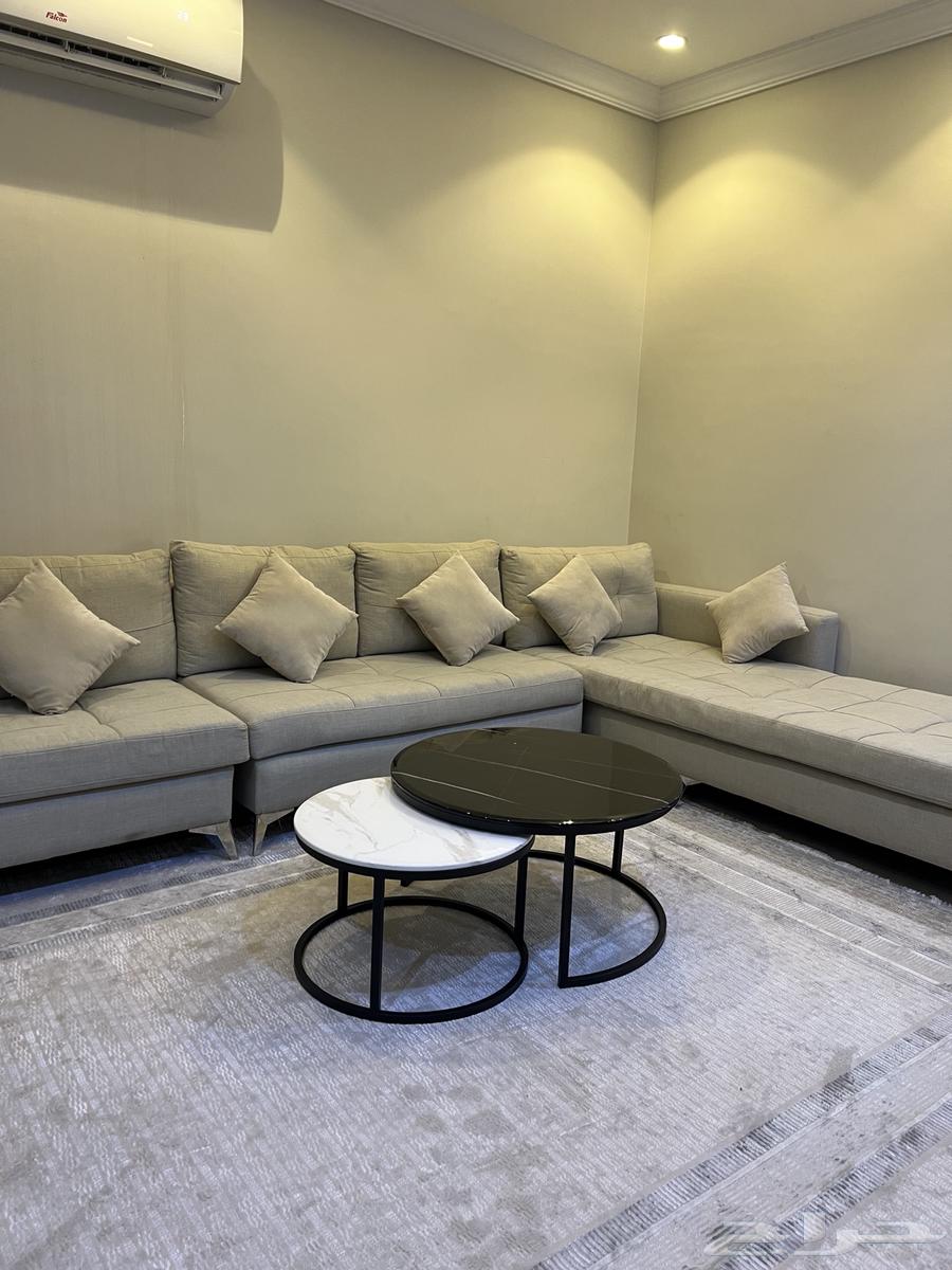 Very clean L-shaped sofa, used for two years, and marble tables for sale for 2500 because of64453641569793110