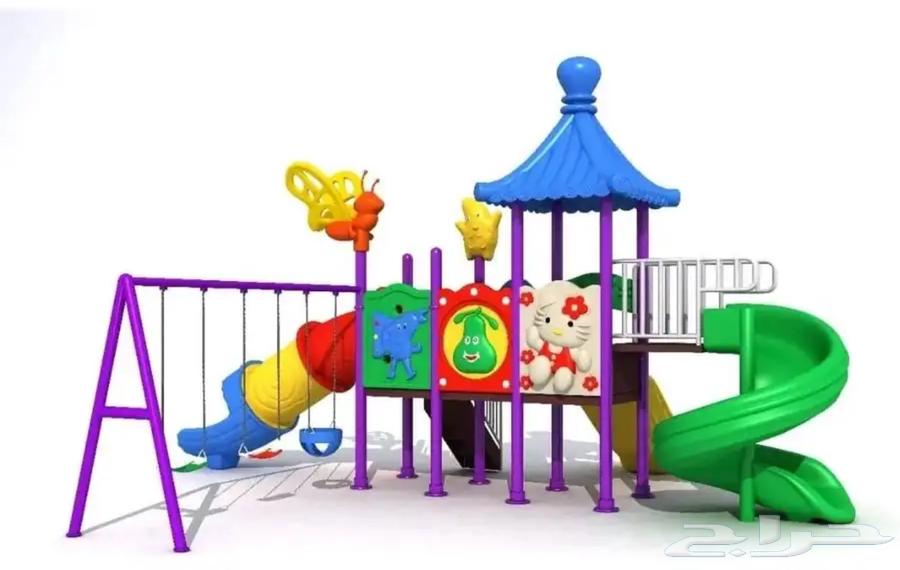 Outdoor Plastic Playground Set with Slides and 3-Person Swing64457641463809111