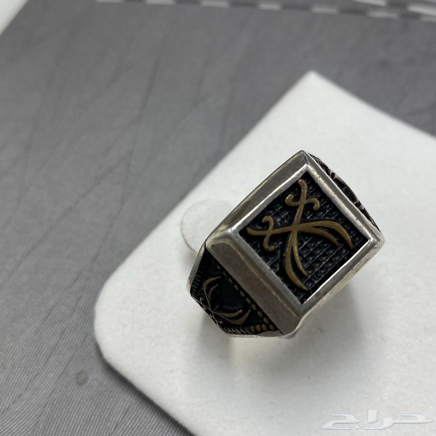 خاتم فضة صافي رجالي مكحل عيار 925 بشعار سيفين64464394166657110