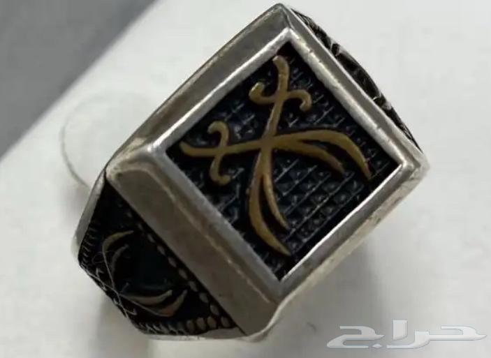 خاتم فضة صافي رجالي مكحل عيار 925 بشعار سيفين64464394166657111