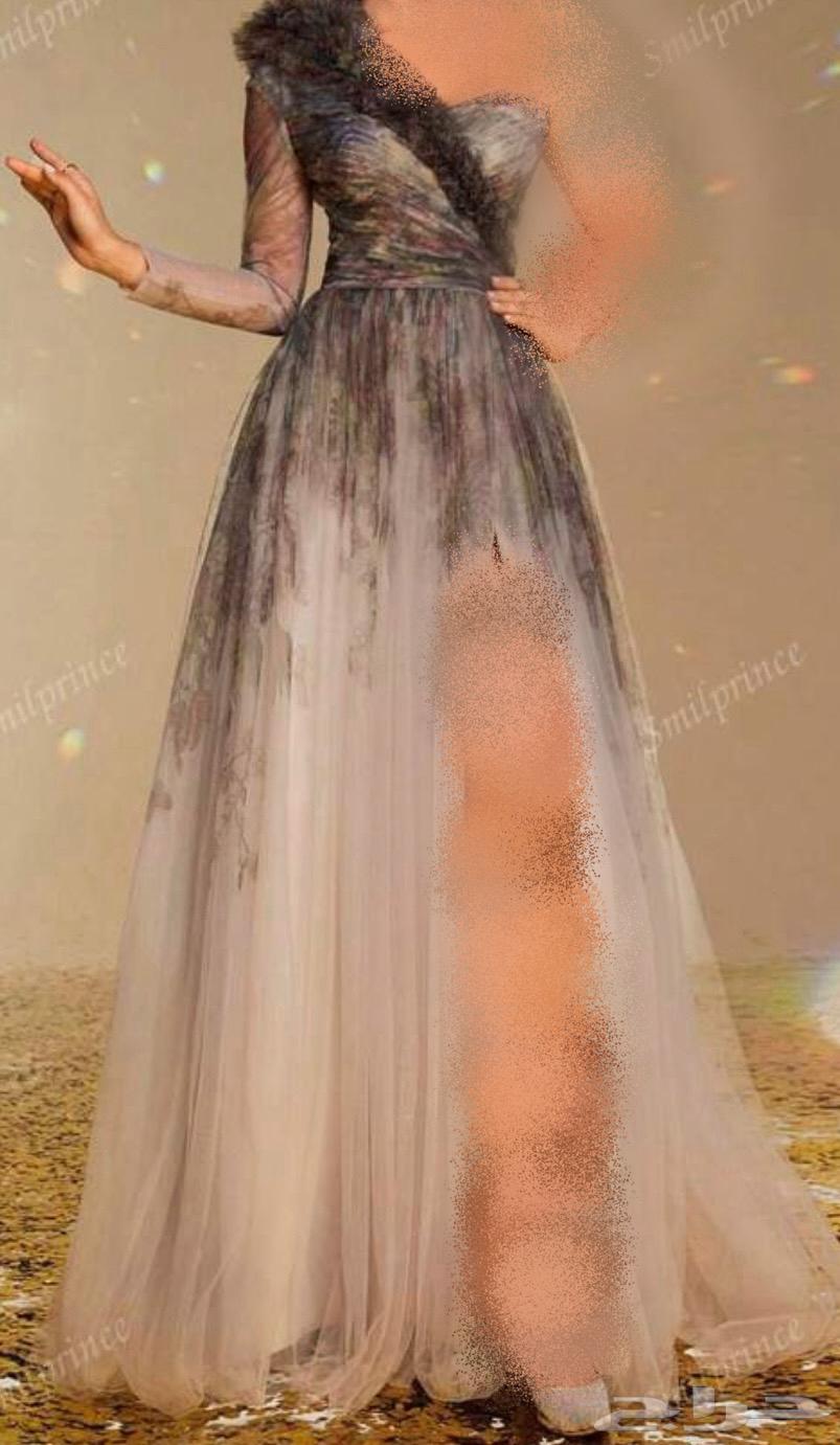 فستان أنيق بني وبيج مورد   لبس مرة واحدة فقط64457405444995110