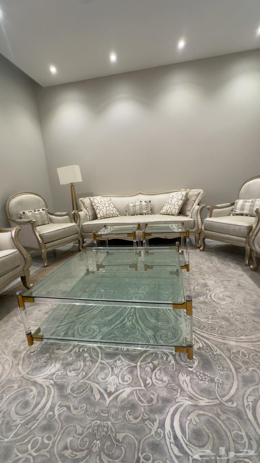 Sofa, Tables, Chandelier, 2 Lamps64468148458242111