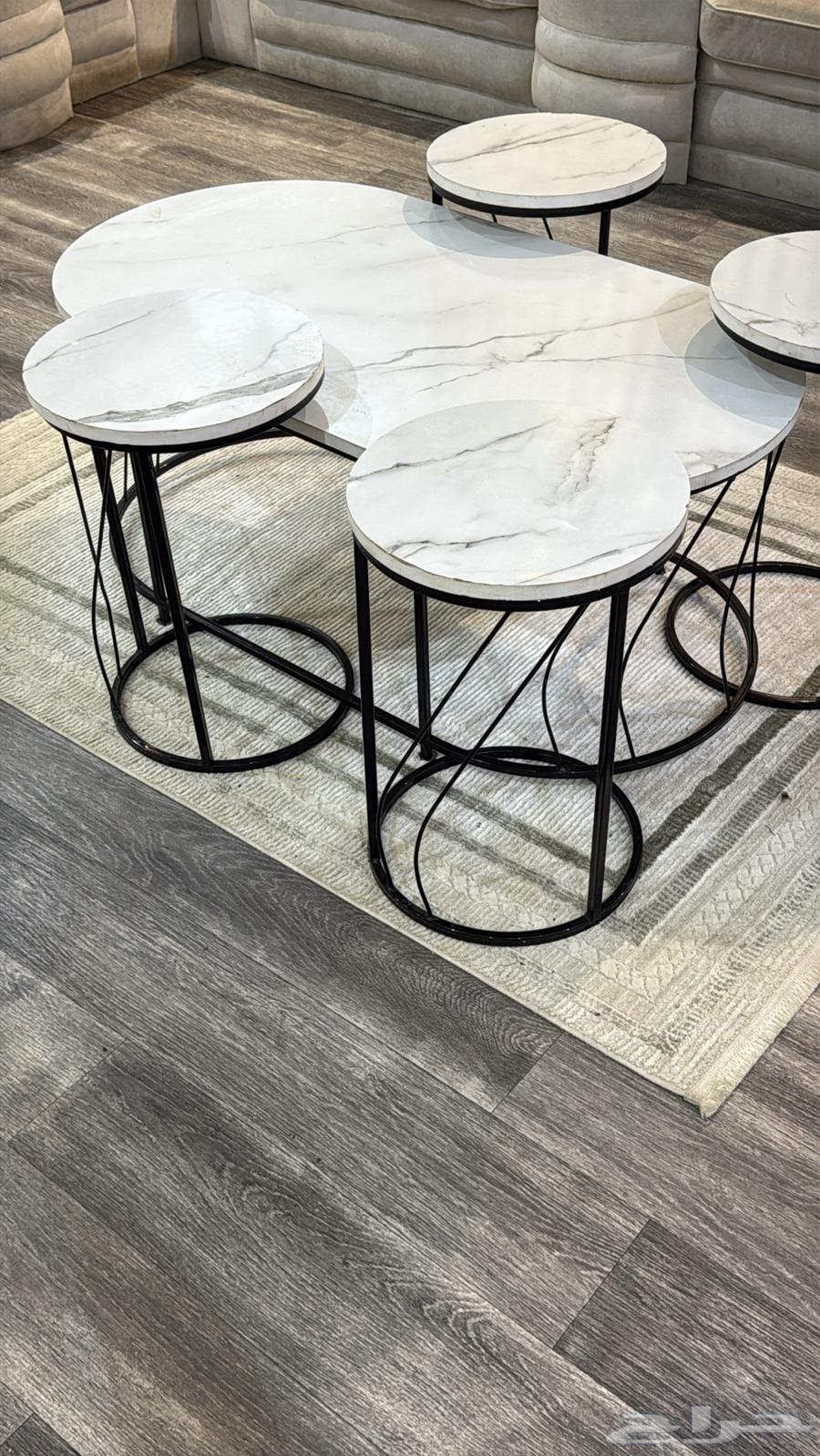 Bouclé fabric upholstered sofa, tables, curtains, carpet64470842195330114