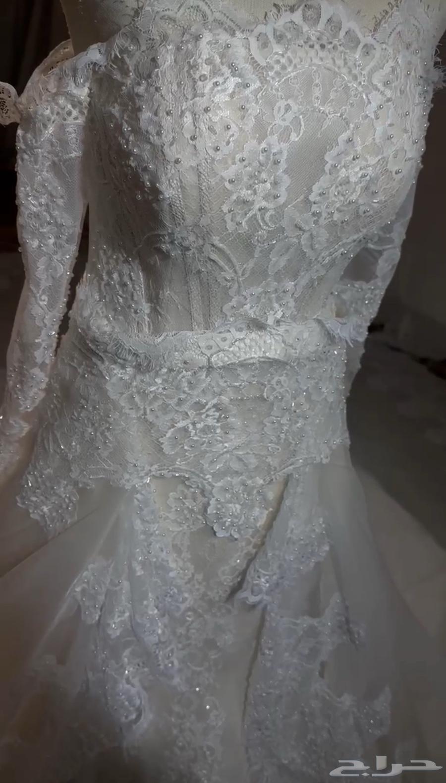 فستان زواج تفصيل خاص دانتيل فرنسي مطرز 202564466767211010114