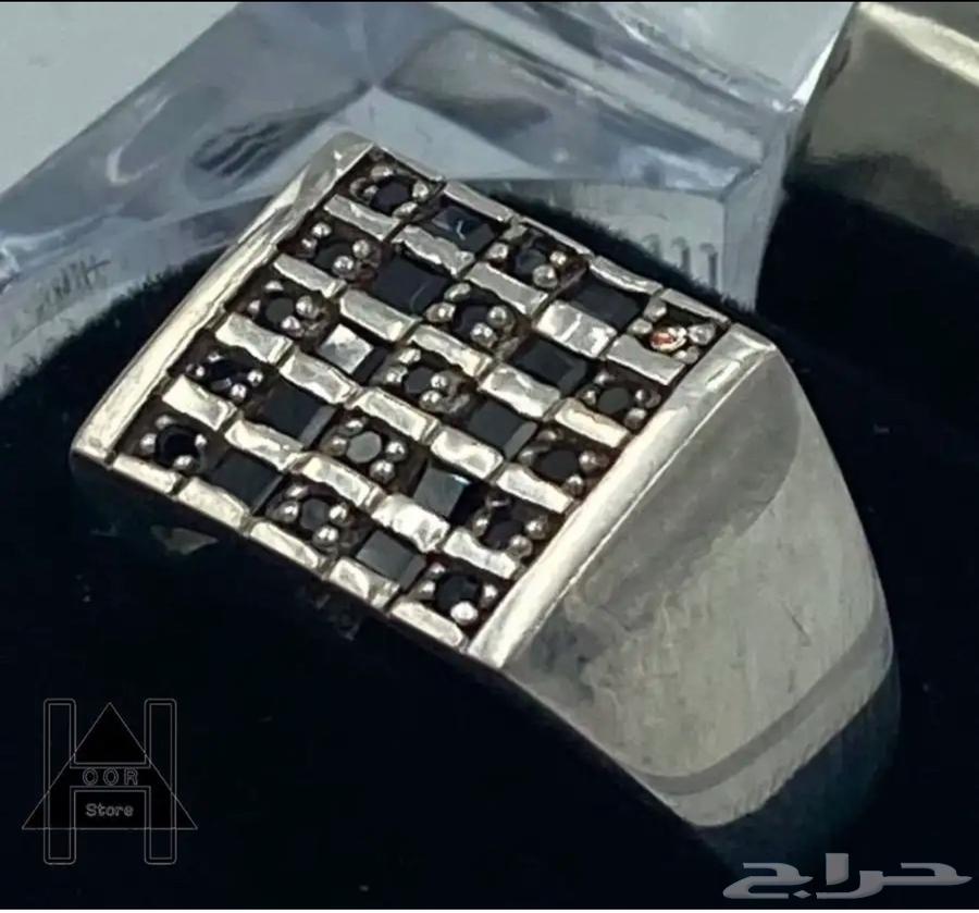 خاتم فضه إيطالي راقي عيار 925 مرصع بزركون اسود قص ألماس64470814170369110