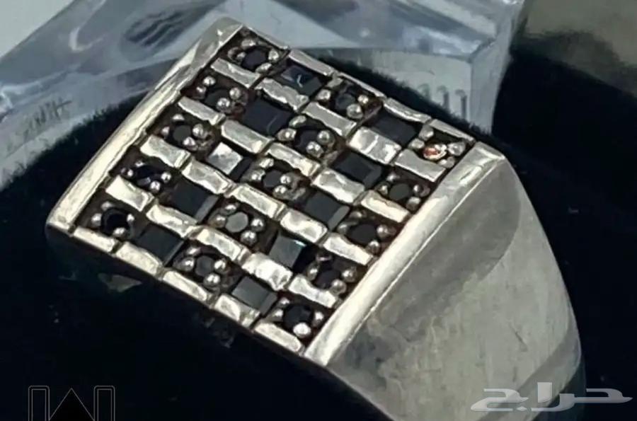 خاتم فضه إيطالي راقي عيار 925 مرصع بزركون اسود قص ألماس64470814170369111