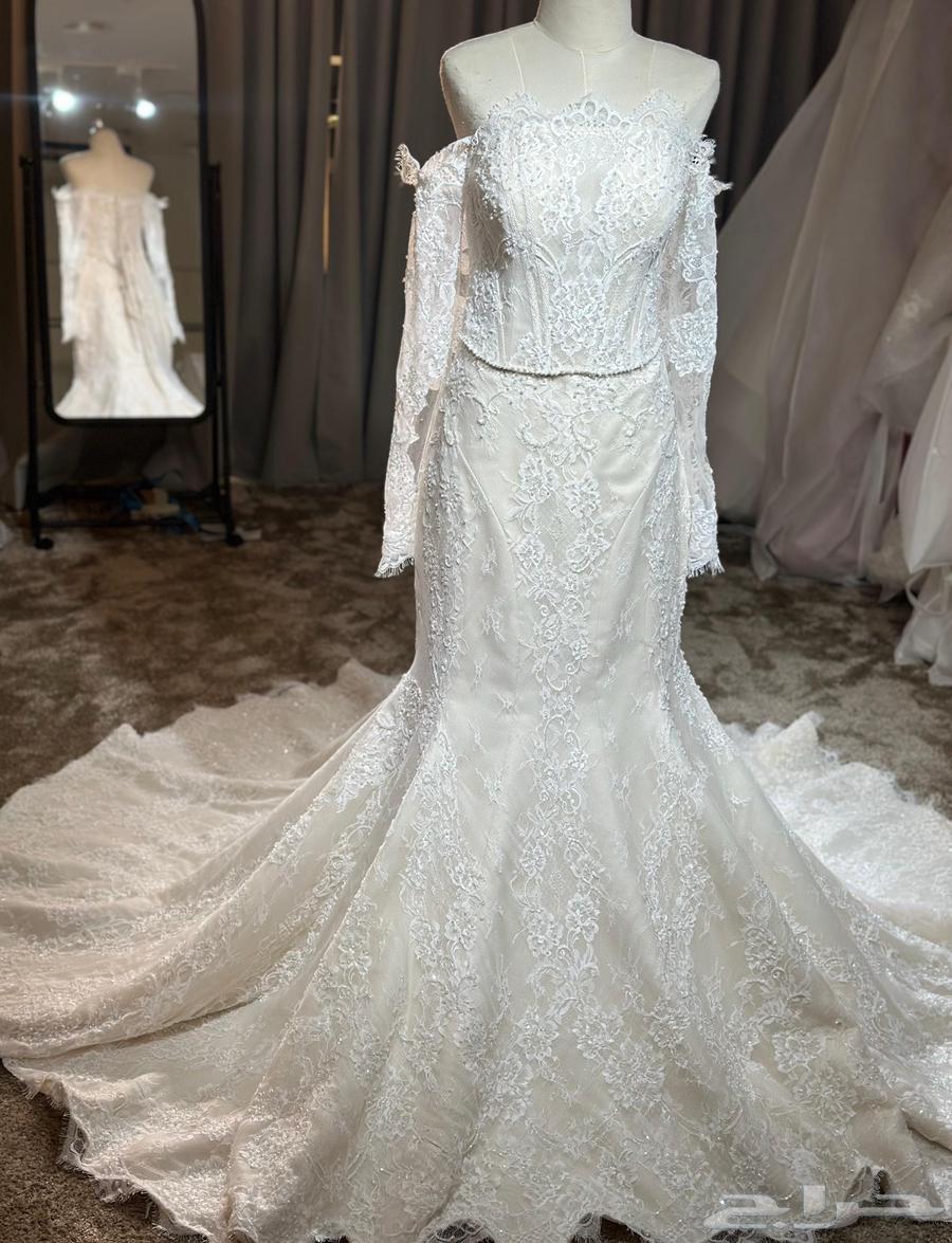 فستان زواج تفصيل خاص دانتيل فرنسي مطرز 202564466767211010113