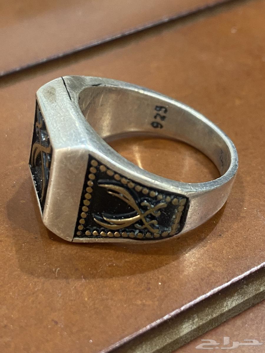 خاتم فضة صافي رجالي مكحل عيار 925 بشعار سيفين64464394166657113