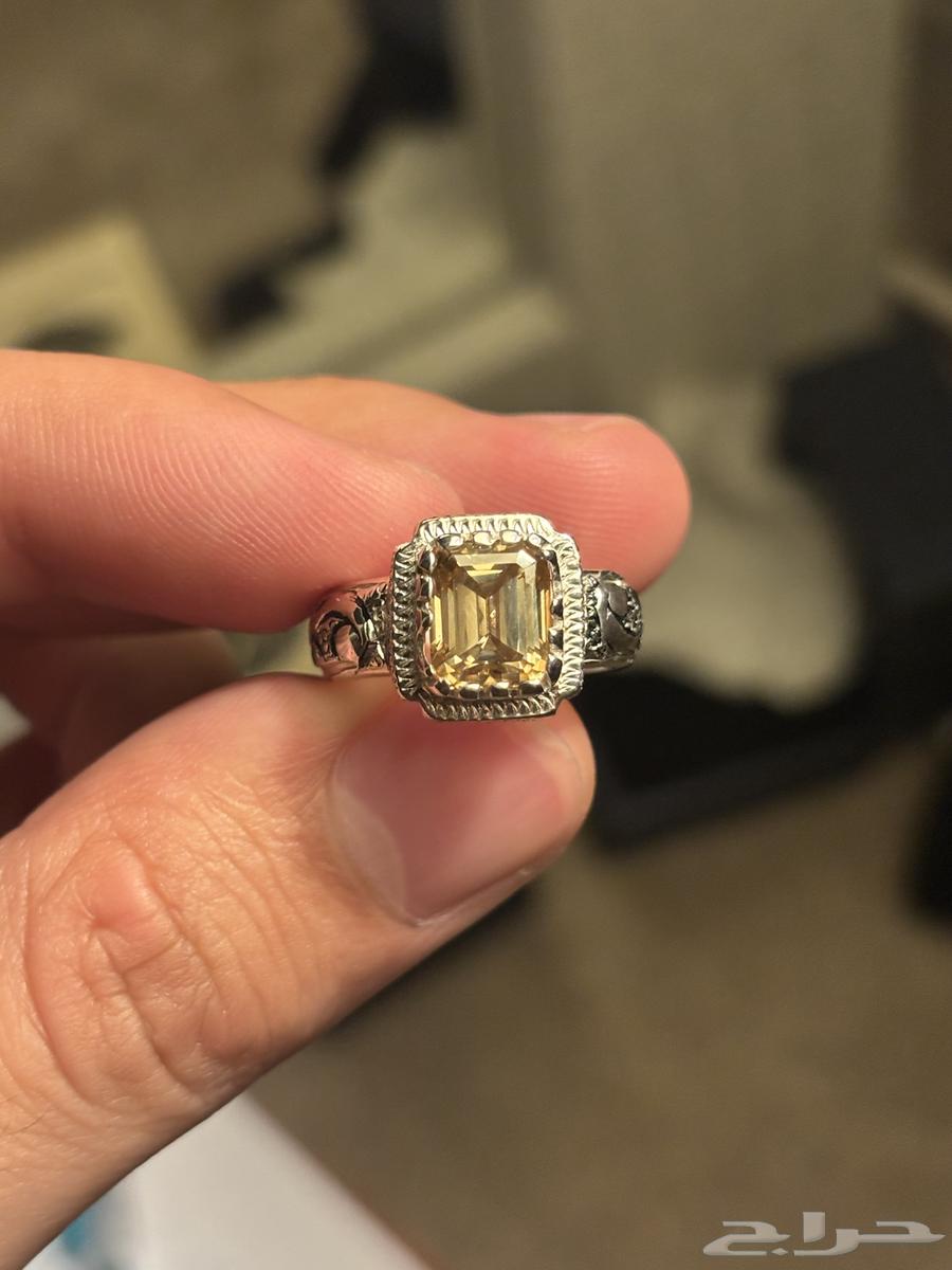 Yellow Mozanaite Ring with Engraved Script Design64466460311171111