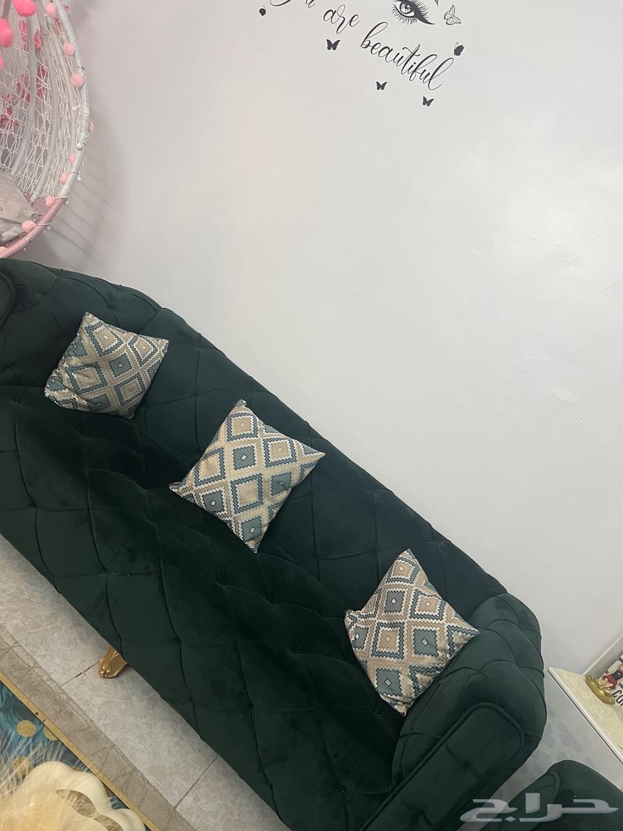 Olive-colored sofa and tables64468315570434112