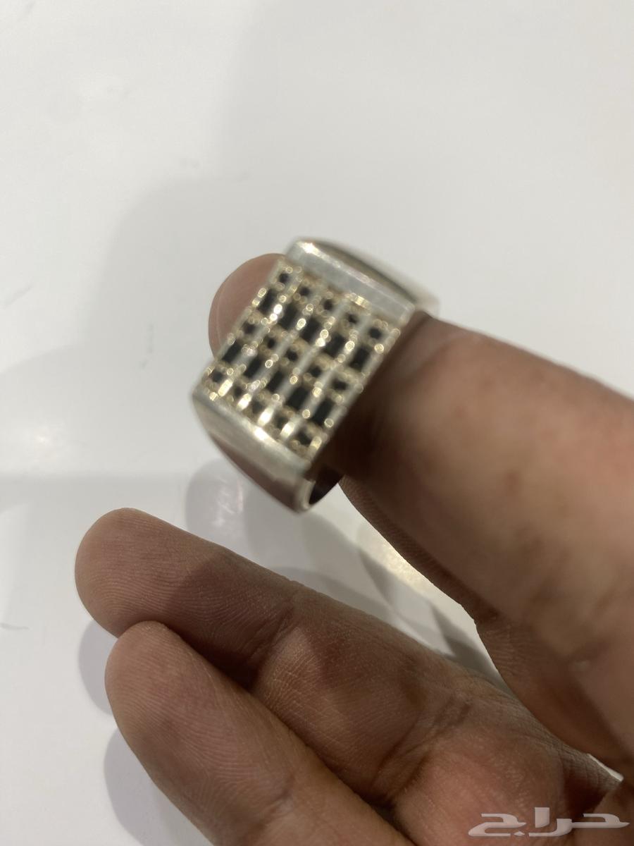 خاتم فضه إيطالي راقي عيار 925 مرصع بزركون اسود قص ألماس64470814170369113