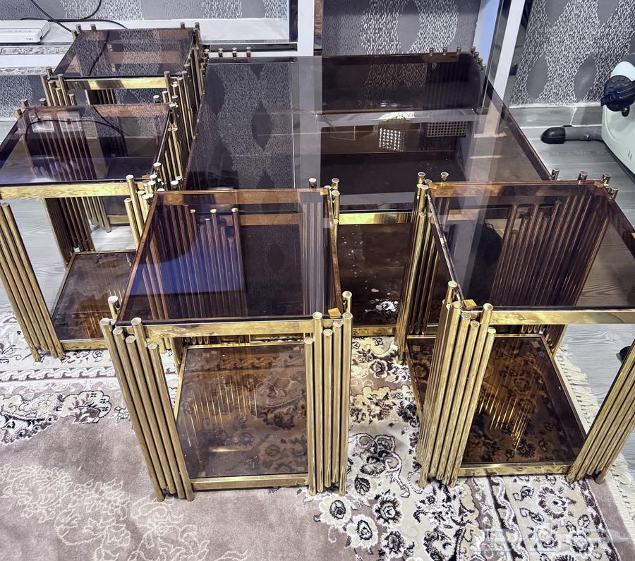 طاولة تقديم وخدمة إستيل ذهبي زجاج64468831649283111