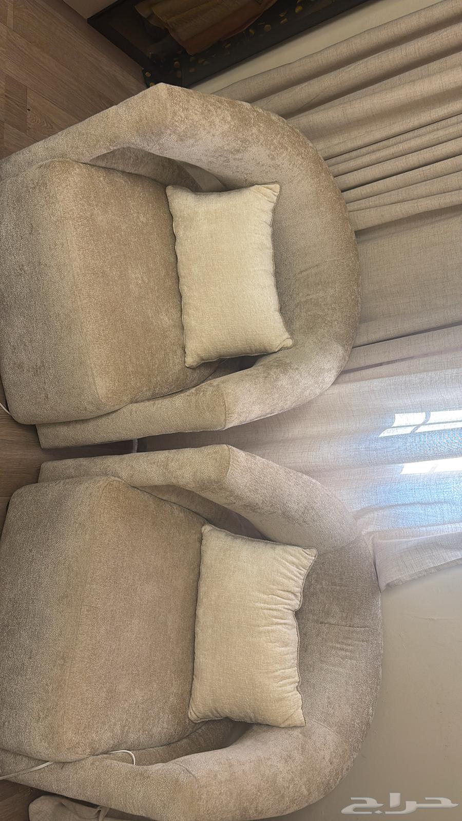 Two sofas with wooden base and new boucle fabric64476406517889112
