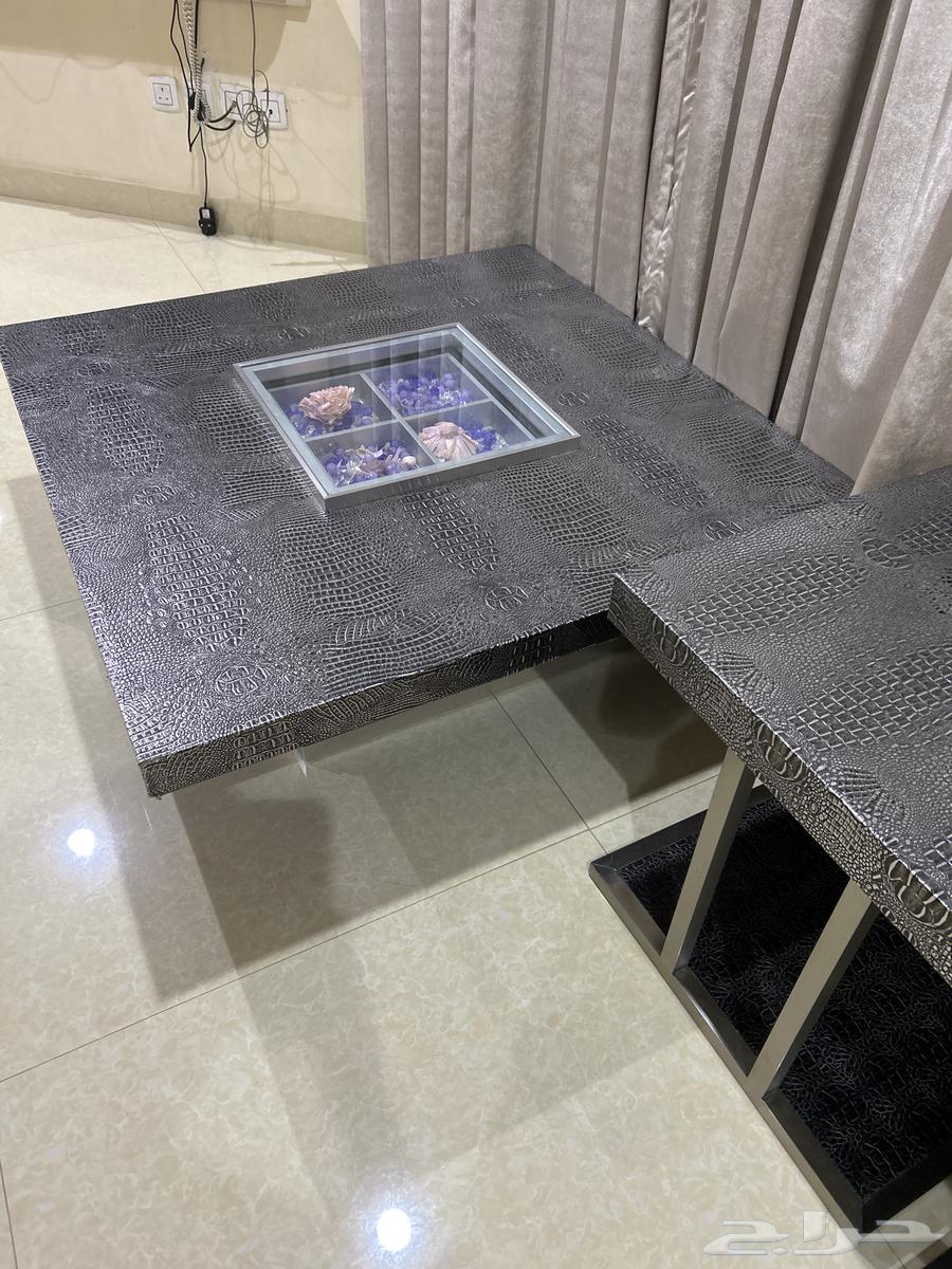 Large gray leather table set with two new corners64472034413185110