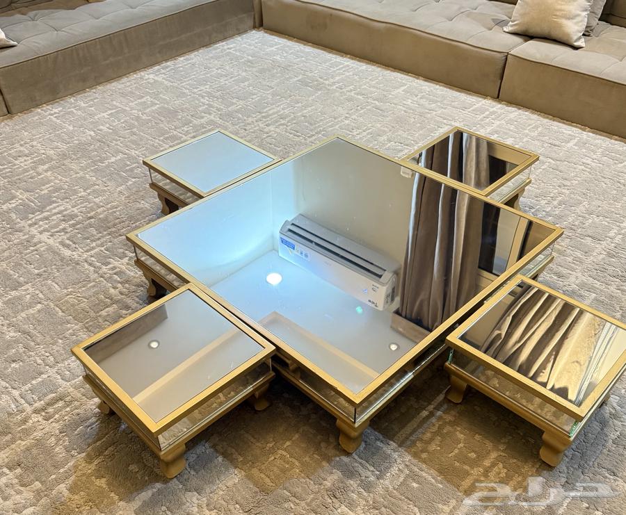 Complete floor majlis with cushions, tables, and carpet64478347423235113