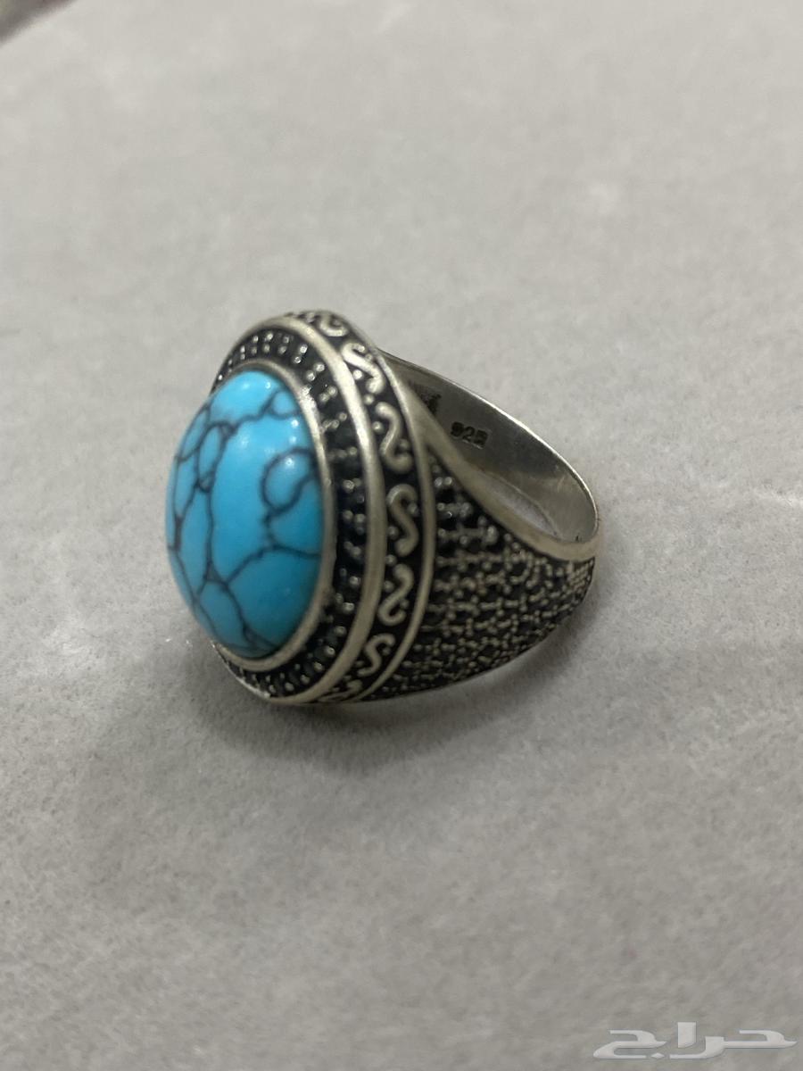 خاتم فيروز فضه عيار 925 مرصع بزركون اسود64479259303939114