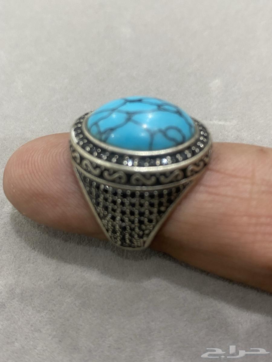 خاتم فيروز فضه عيار 925 مرصع بزركون اسود64479259303939113