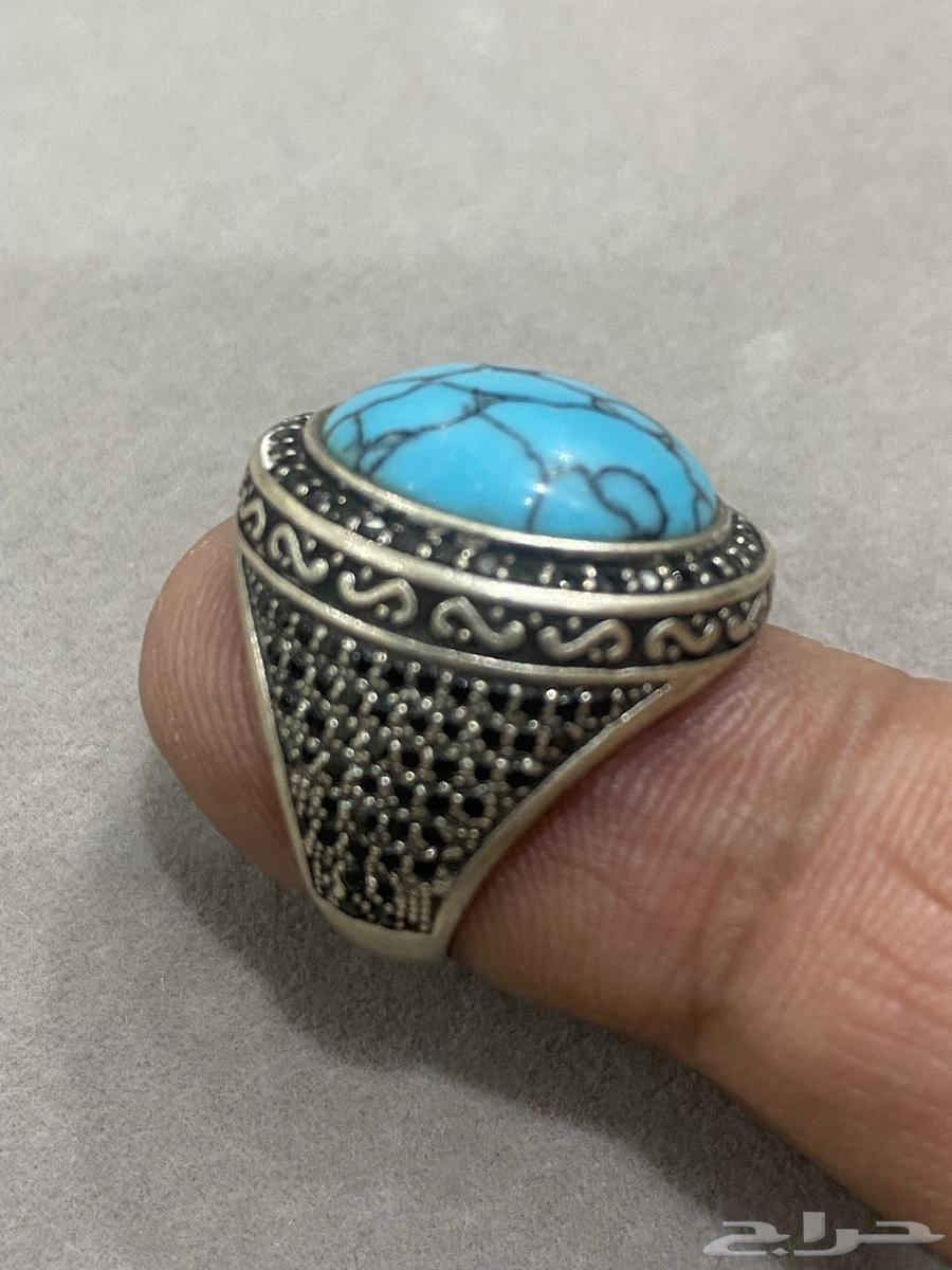 خاتم فيروز فضه عيار 925 مرصع بزركون اسود64479259303939112