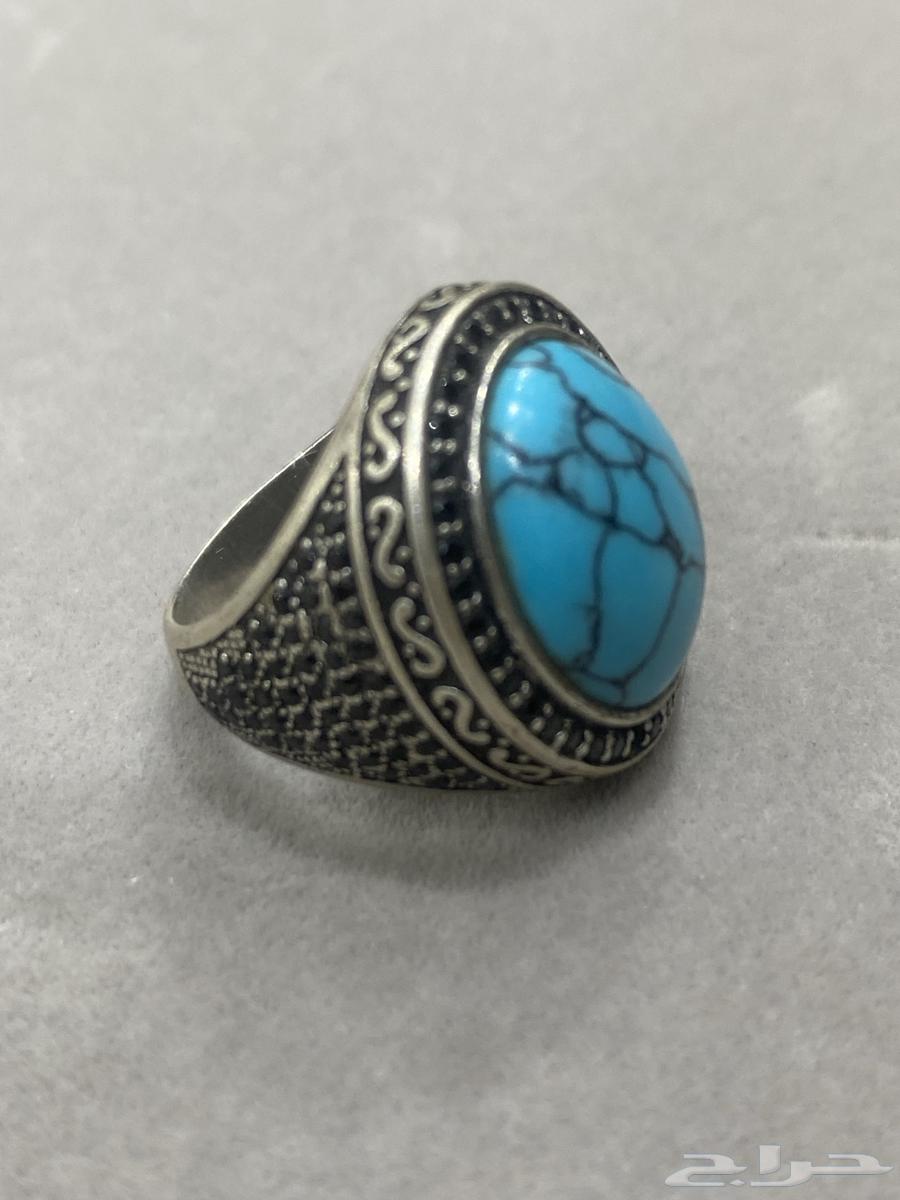 خاتم فيروز فضه عيار 925 مرصع بزركون اسود64479259303939110