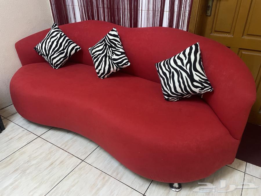 كنبتين حمراء مع خمسه مساند اسود وابيض اللون64484375511297111